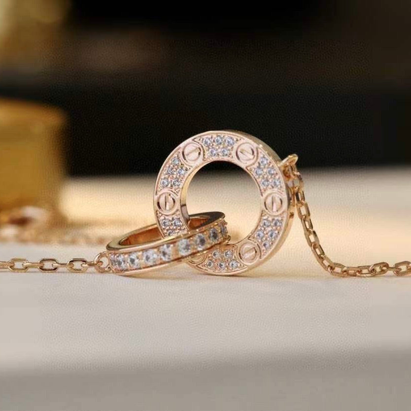 Miro LOVE 7.6MM NECKLACE ROSE GOLD AND SILVER  FULL DIAMOND