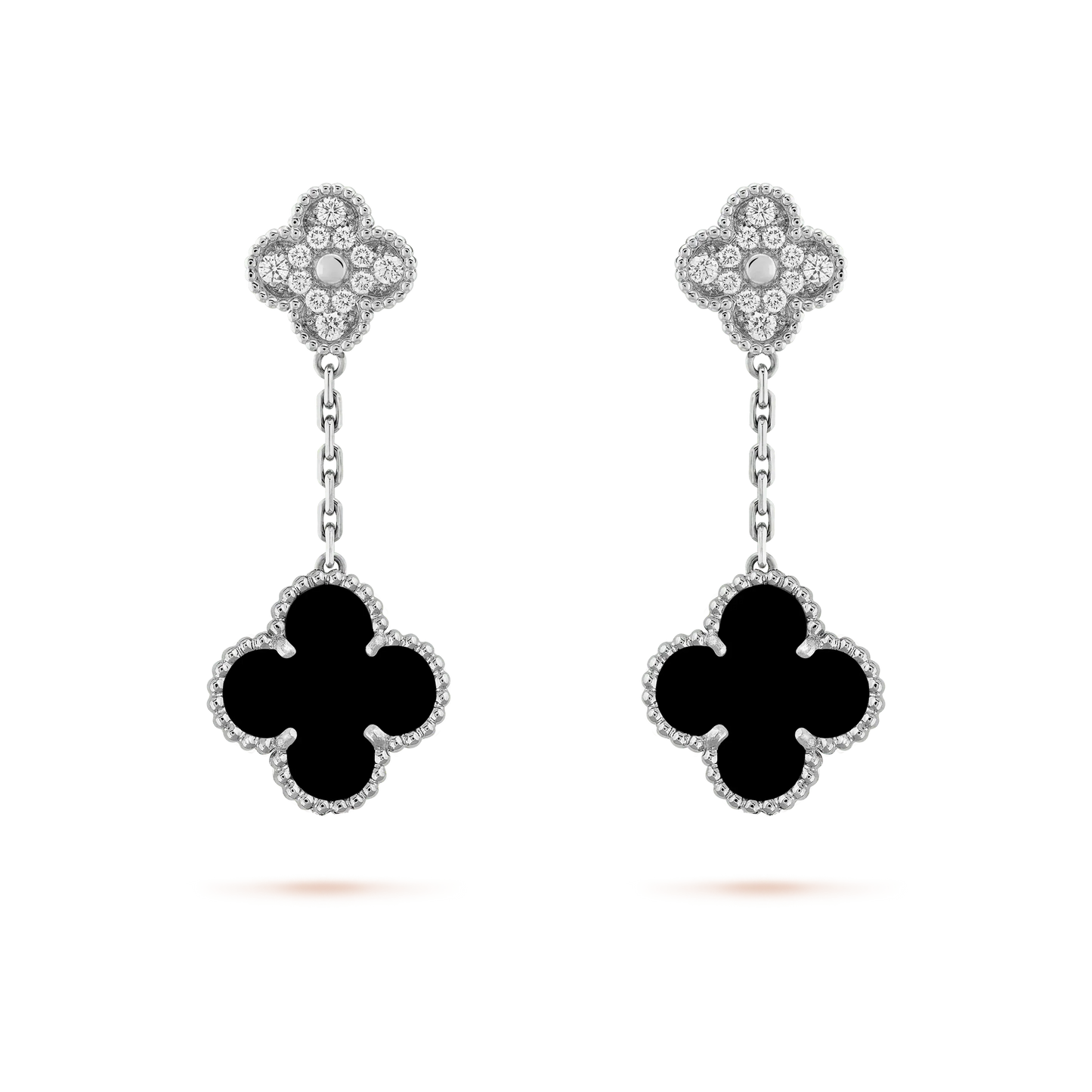 Miro CLOVER 2 MOTIFS  DIAMOND ONYX EARRINGS SILVER