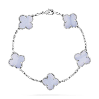 [Miro ]New  CLOVER 5 MOTIF PURPLE CHALCEDONY BRACELET COLLECTION