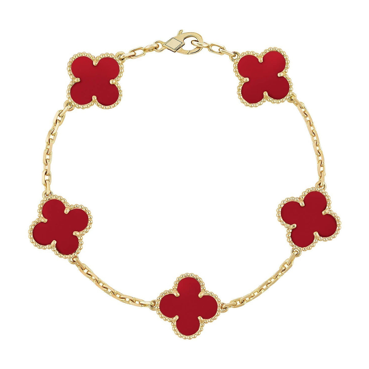 [Miro ]New  CLOVER 5 MOTIF RED CORNELIAN BRACELET COLLECTION