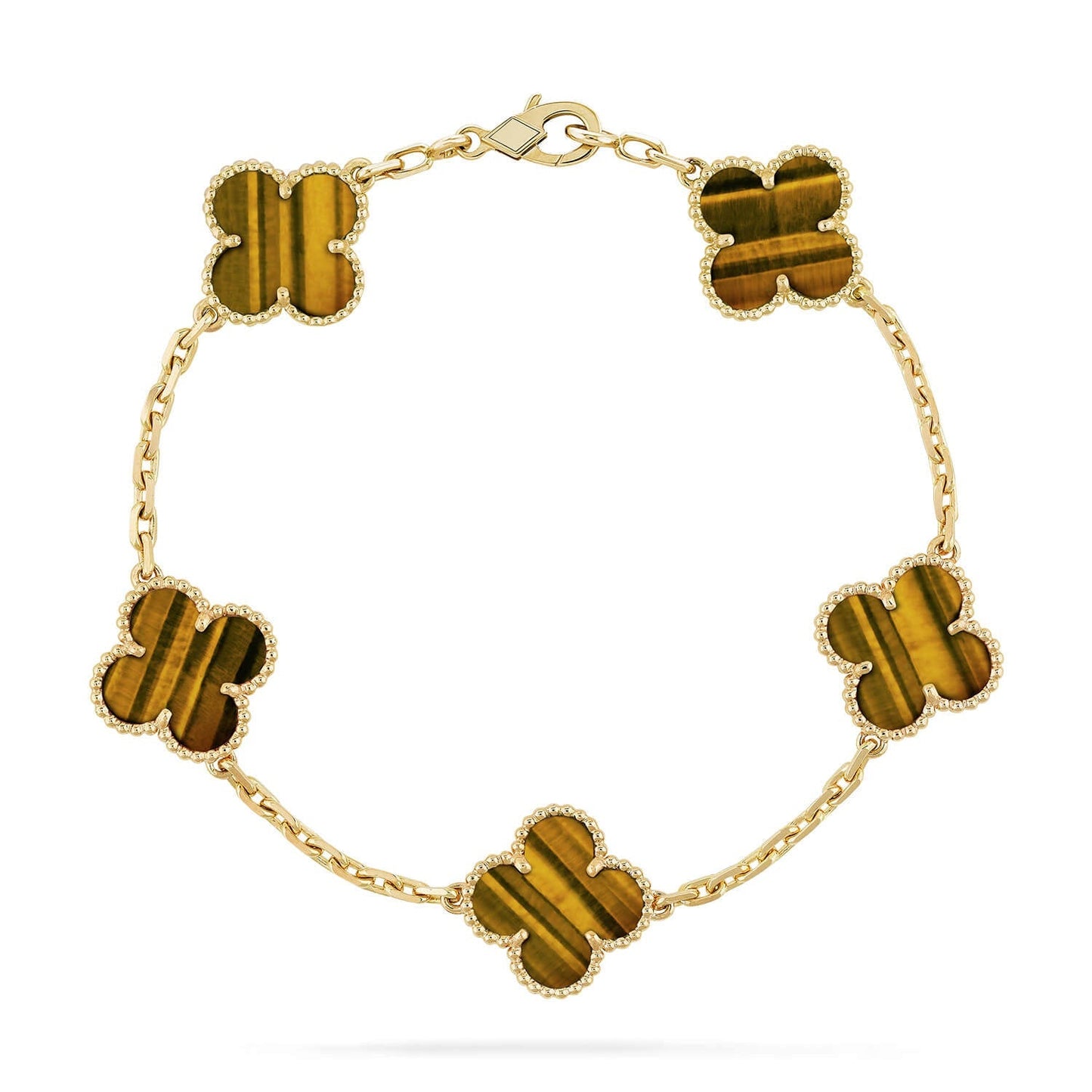 [Miro ]New  CLOVER 5 MOTIFS TIGER EYE BRACELET COLLECTION