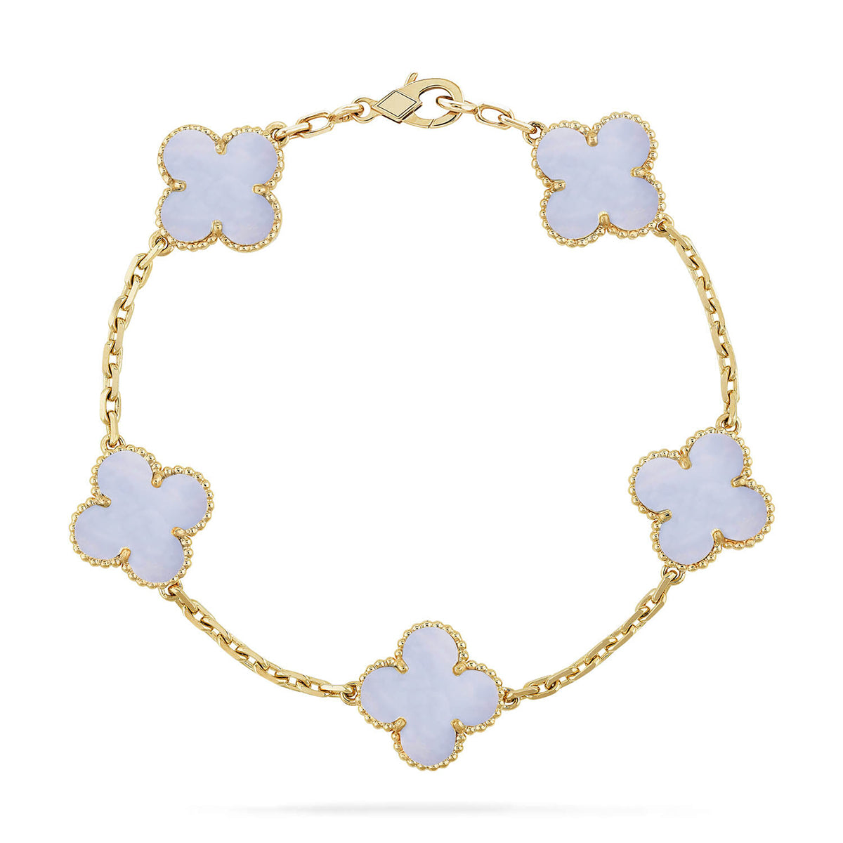[Miro ]New  CLOVER 5 MOTIF PURPLE CHALCEDONY BRACELET COLLECTION