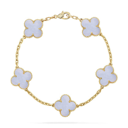 [Miro ]New  CLOVER 5 MOTIF PURPLE CHALCEDONY BRACELET COLLECTION