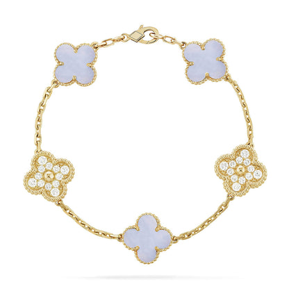 [Miro ]New  CLOVER 5 MOTIF PURPLE CHALCEDONY BRACELET COLLECTION