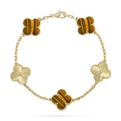 [Miro ]New  CLOVER 5 MOTIFS TIGER EYE BRACELET COLLECTION