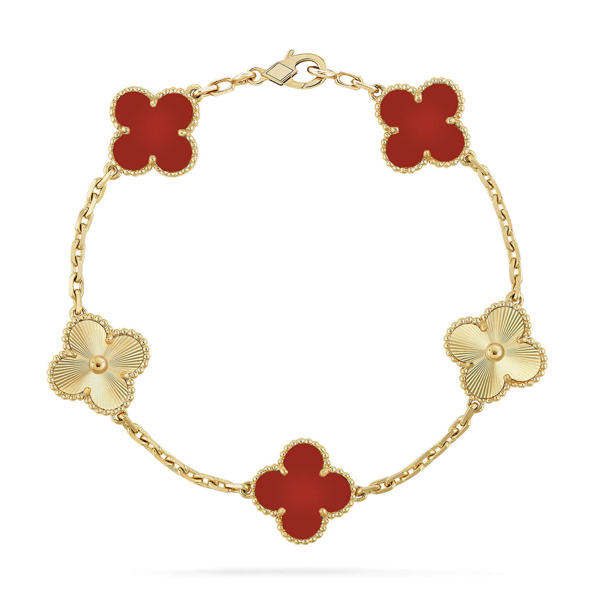 [Miro ]New  CLOVER 5 MOTIF RED CORNELIAN BRACELET COLLECTION