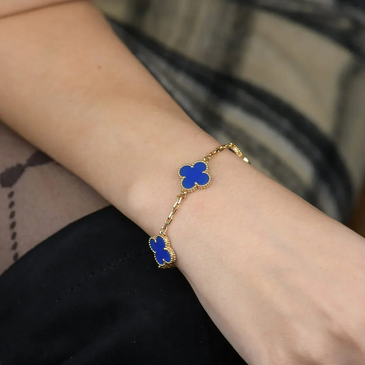 [Miro ]New CLOVER 5 MOTIF BLUE AGATE BRACELET COLLECTION