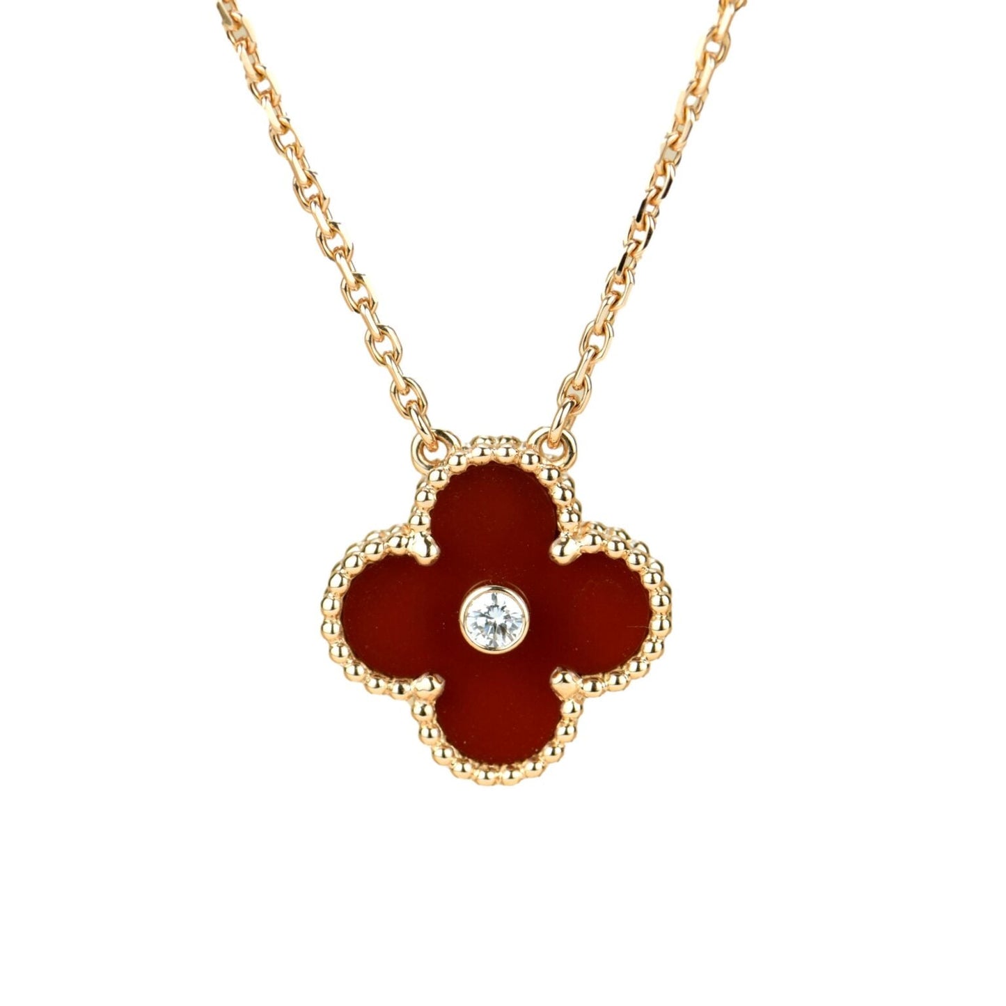 Miro CLOVER 15MM DIAMOND CARNELIAN NECKLACE
