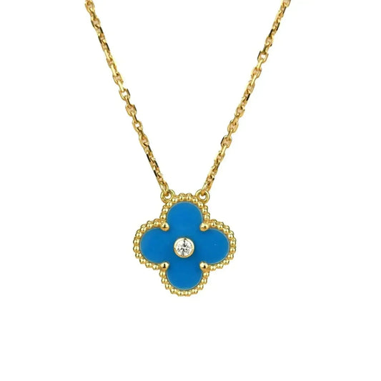 Miro CLOVER 15MM DIAMOND AND BLUE AGATE NECKLACE