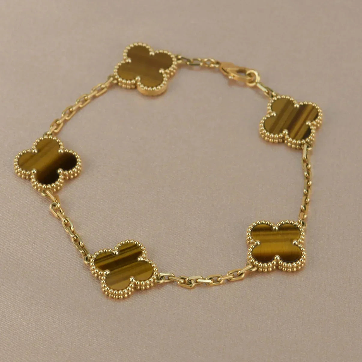 [Miro ]New  CLOVER 5 MOTIFS TIGER EYE BRACELET COLLECTION
