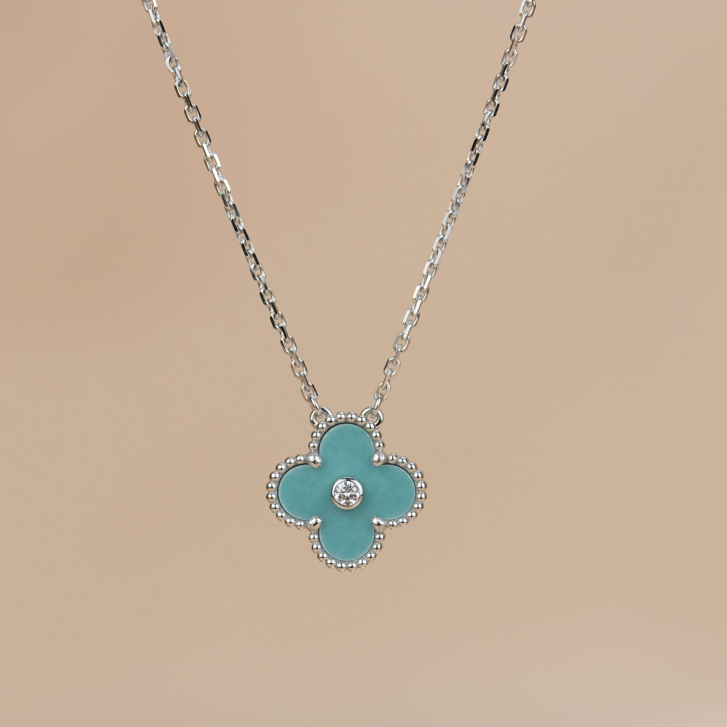 Miro CLOVER 15MM DIAMOND SVRES PORCELAIN  NECKLACE SILVER