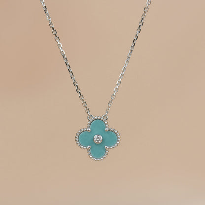Miro CLOVER 15MM DIAMOND SVRES PORCELAIN  NECKLACE SILVER