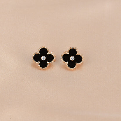 Miro CLOVER MEDIUM 1 MOTIFS ONYX DIAMOND EARRINGS