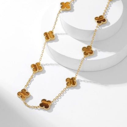 Miro CLOVER 10 MOTIFS TIGER EYE NECKLACE