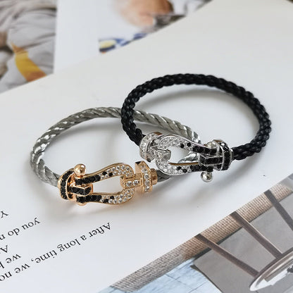 Miro FORCE LARGE HORSESHOE BLACK WHITE DIAMOND BRACELET ROSE GOLD