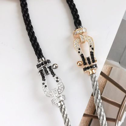 Miro FORCE LARGE HORSESHOE BLACK WHITE DIAMOND BRACELET ROSE GOLD
