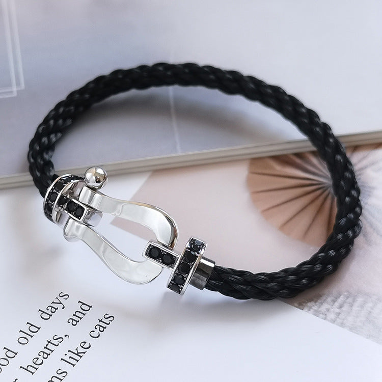 Miro FORCE LARGE HORSESHOE BLACK DIAMOND BRACELET SILVER