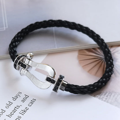 Miro FORCE LARGE HORSESHOE BLACK DIAMOND BRACELET SILVER