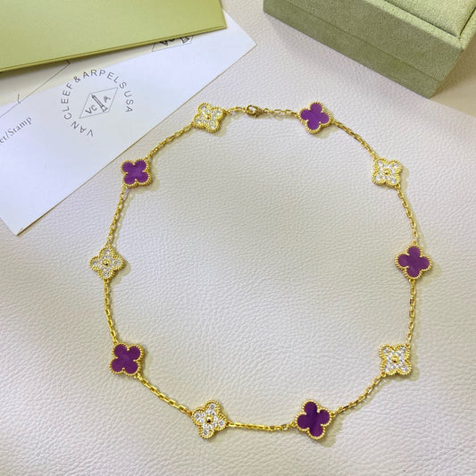 Miro CLOVER 10 MOTIFS  PURPLE VIOLET DIAMOND NECKLACE