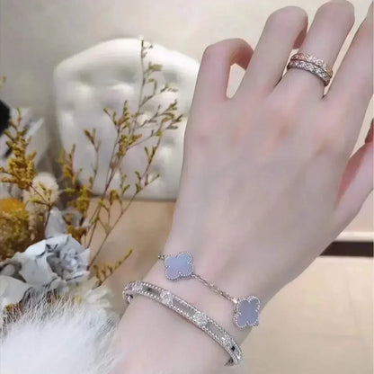 [Miro ]New  CLOVER 5 MOTIF PURPLE CHALCEDONY BRACELET COLLECTION
