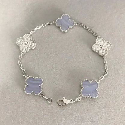 [Miro ]New  CLOVER 5 MOTIF PURPLE CHALCEDONY BRACELET COLLECTION