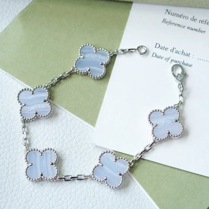 [Miro ]New  CLOVER 5 MOTIF PURPLE CHALCEDONY BRACELET COLLECTION
