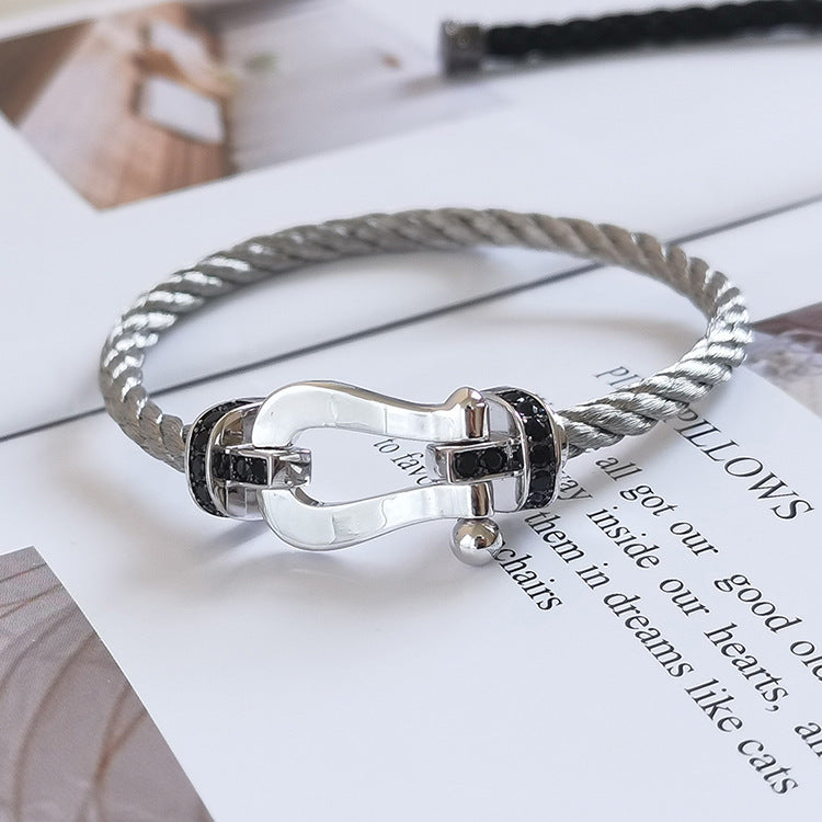 Miro FORCE LARGE HORSESHOE BLACK DIAMOND BRACELET SILVER