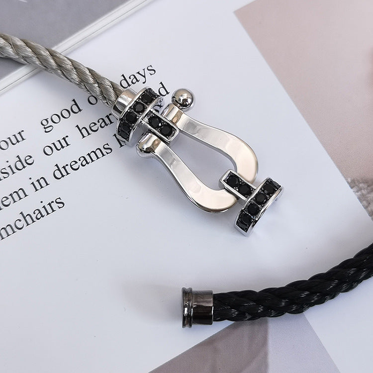 Miro FORCE LARGE HORSESHOE BLACK DIAMOND BRACELET SILVER