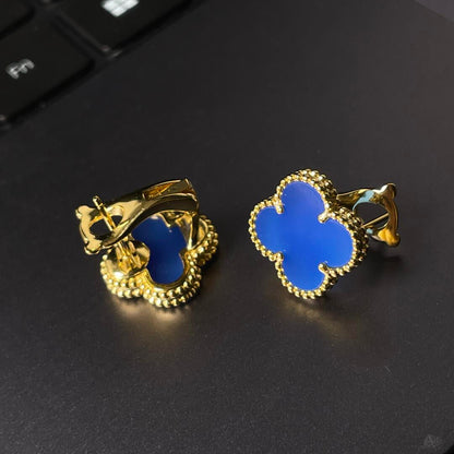 [Miro ] CLOVER LARGE (20mm) 1 MOTIFS BLUE MOP STUD EARRINGS