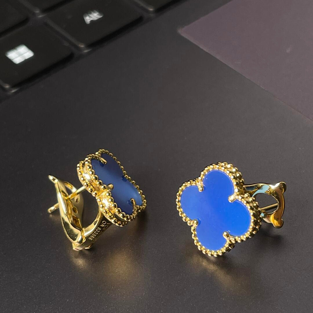 [Miro ] CLOVER LARGE (20mm) 1 MOTIFS BLUE MOP STUD EARRINGS