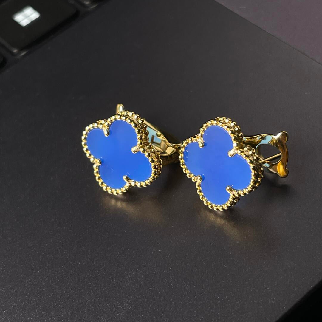 [Miro ] CLOVER LARGE (20mm) 1 MOTIFS BLUE MOP STUD EARRINGS