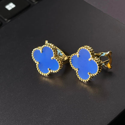 [Miro ] CLOVER LARGE (20mm) 1 MOTIFS BLUE MOP STUD EARRINGS