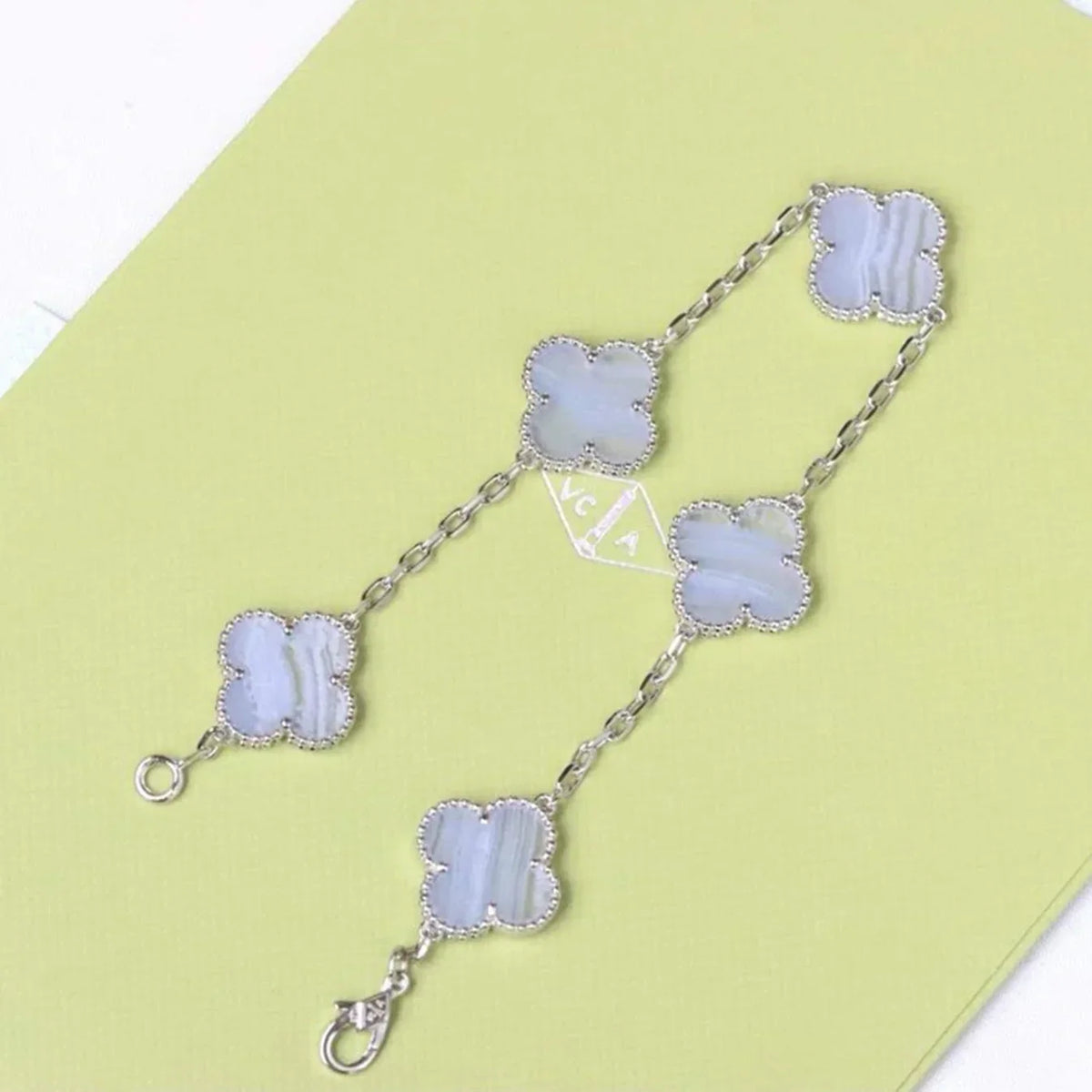 [Miro ]New  CLOVER 5 MOTIF PURPLE CHALCEDONY BRACELET COLLECTION