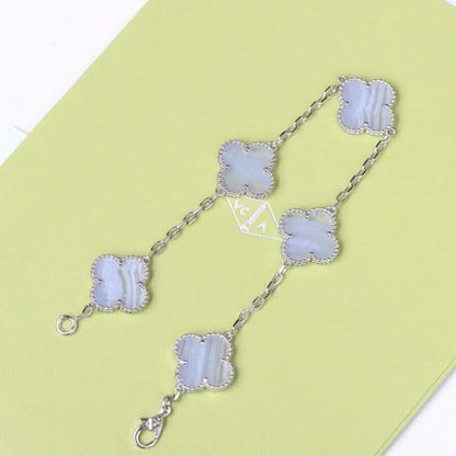 [Miro ]New  CLOVER 5 MOTIF PURPLE CHALCEDONY BRACELET COLLECTION