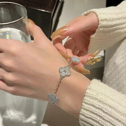 [Miro ]New  CLOVER 5 MOTIF PURPLE CHALCEDONY BRACELET COLLECTION