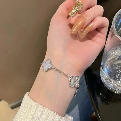 [Miro ]New  CLOVER 5 MOTIF PURPLE CHALCEDONY BRACELET COLLECTION