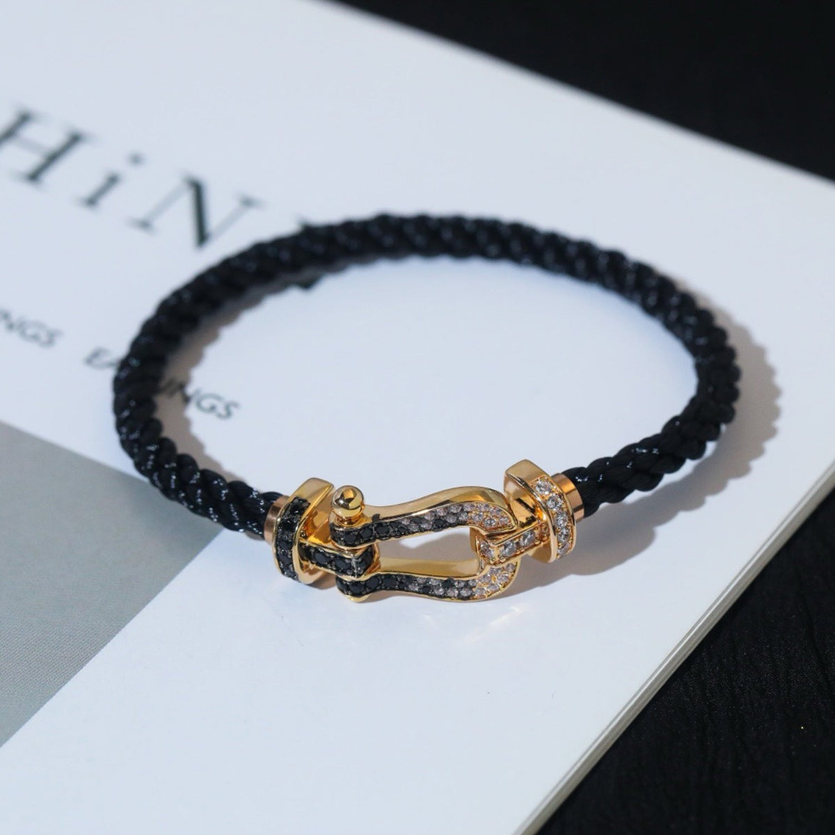 Miro FORCE LARGE HORSESHOE BLACK WHITE DIAMOND BRACELET ROSE GOLD