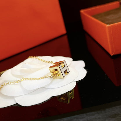 Miro H WHITE SQUARE GOLD NECKLACE