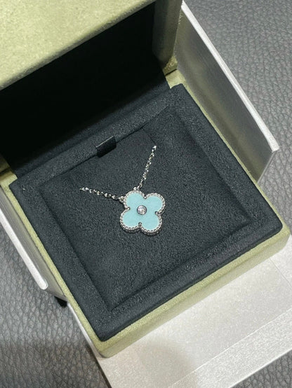 Miro CLOVER 1 DIAMOND LIGHT BLUE SILVER NECKLACE