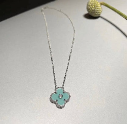 Miro CLOVER 1 DIAMOND LIGHT BLUE SILVER NECKLACE