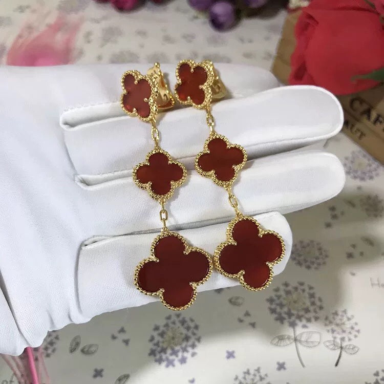 Miro CLOVER 3 MOTIF CARNELIAN DROP EARRINGS