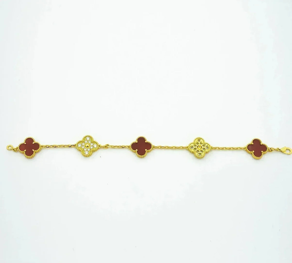 [Miro ]New  CLOVER 5 MOTIF RED CORNELIAN BRACELET COLLECTION