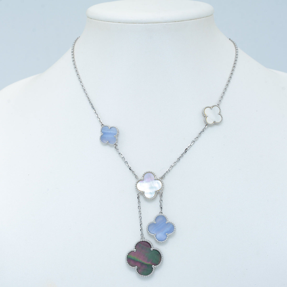 Miro CLOVER MOP CHALCEDONY NECKLACE SILVER 6 MOTIF