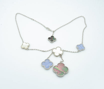 Miro CLOVER MOP CHALCEDONY NECKLACE SILVER 6 MOTIF