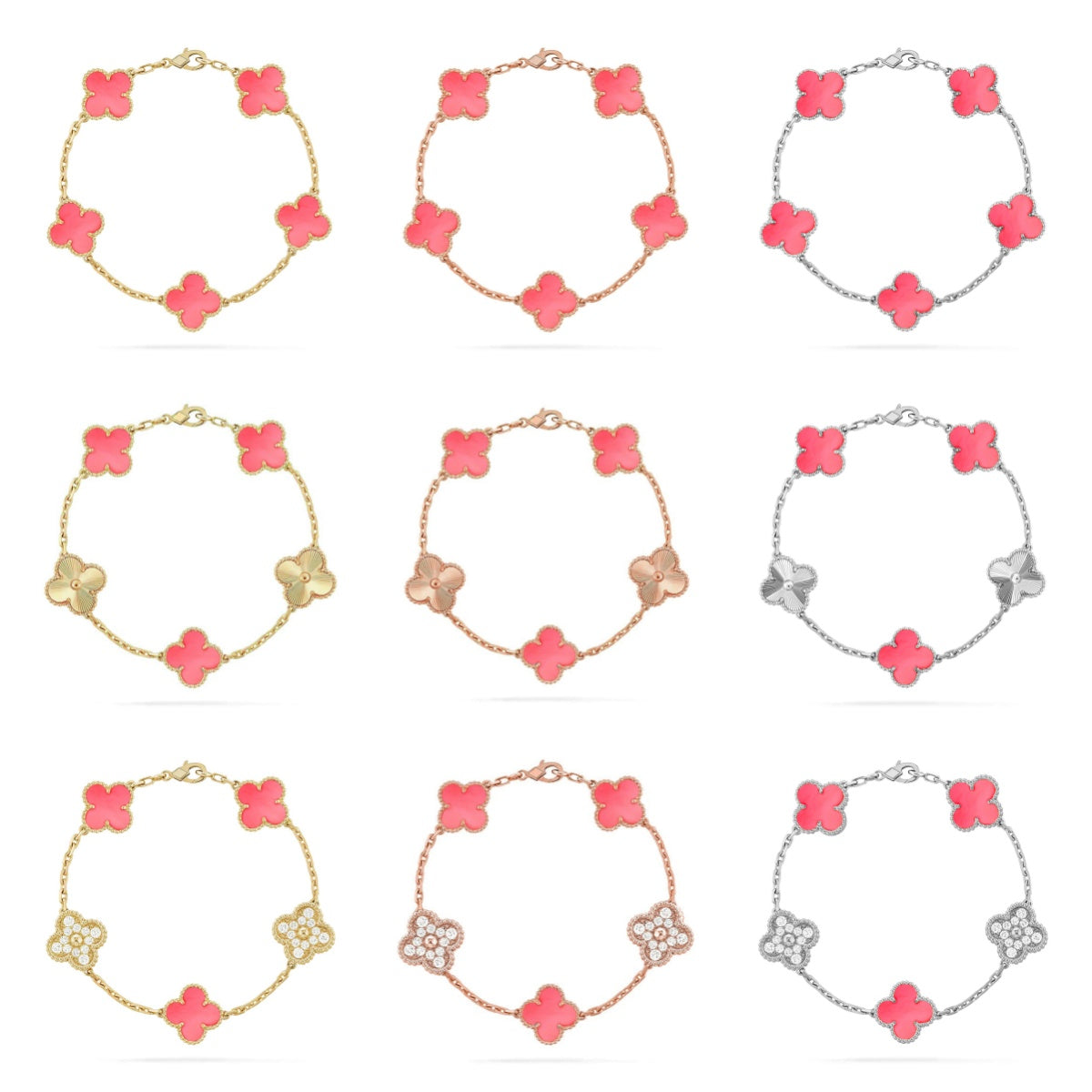 [Miro ]New  CLOVER 5 MOTIFS  PINK MOP BRACELET COLLECTION