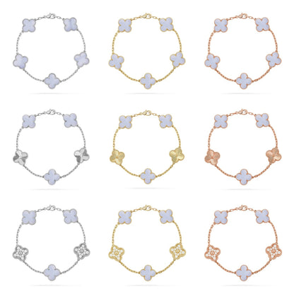[Miro ]New  CLOVER 5 MOTIF PURPLE CHALCEDONY BRACELET COLLECTION