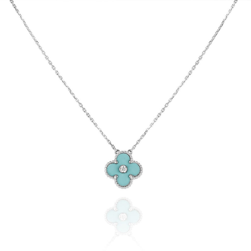 Miro CLOVER 1 DIAMOND LIGHT BLUE SILVER NECKLACE