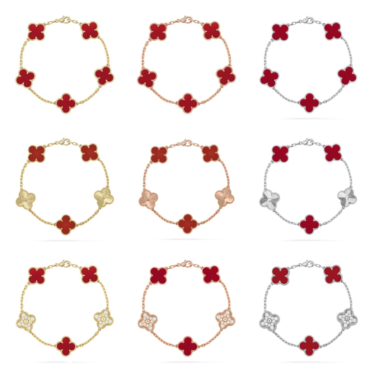[Miro ]New  CLOVER 5 MOTIF RED CORNELIAN BRACELET COLLECTION
