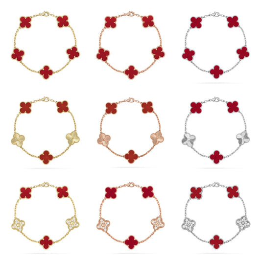 [Miro ]New  CLOVER 5 MOTIF RED CORNELIAN BRACELET COLLECTION