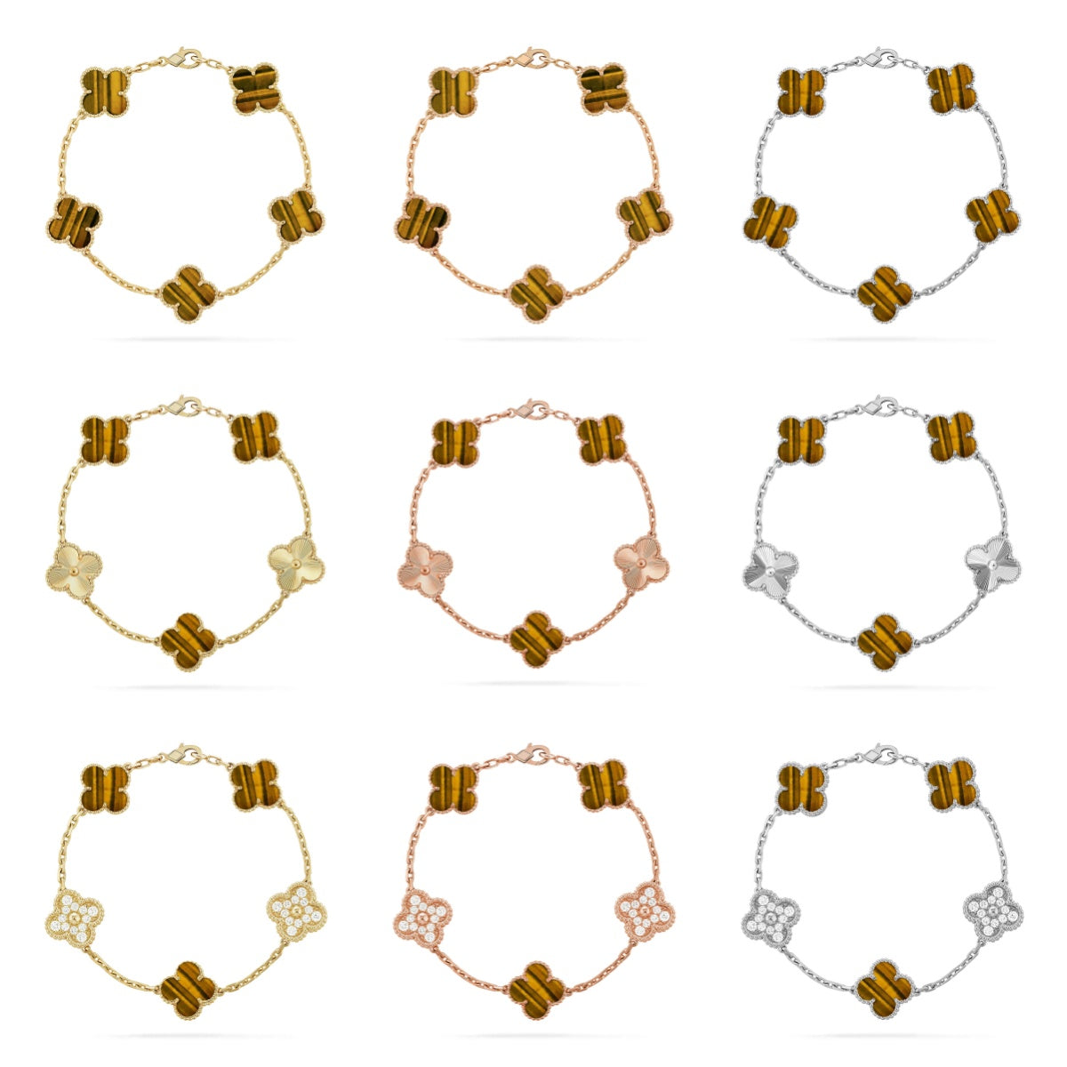 [Miro ]New  CLOVER 5 MOTIFS TIGER EYE BRACELET COLLECTION